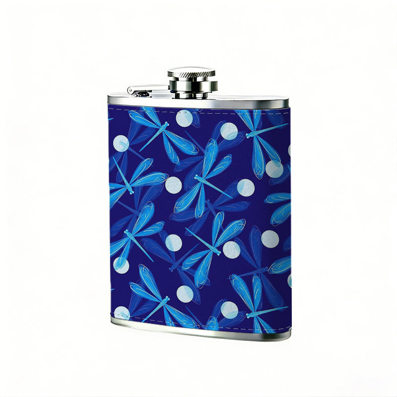 Blue leaf and white dot pattern 1pc Stainless Steel Flask 8oz -Fashionable patterns Design, Ideal for Dad, Grandpa, Uncle, Hunting Enthusiasts, Birthday, Party, Christmas, Halloween Gifts