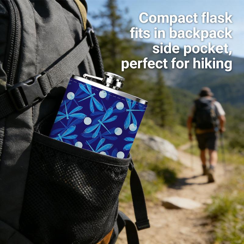 Blue leaf and white dot pattern 1pc Stainless Steel Flask 8oz -Fashionable patterns Design, Ideal for Dad, Grandpa, Uncle, Hunting Enthusiasts, Birthday, Party, Christmas, Halloween Gifts