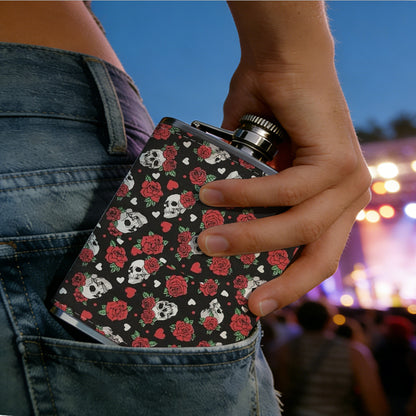 Red strawberry pattern background 1pc Stainless Steel Flask 8oz -Fashionable patterns Design, Ideal for Dad, Grandpa, Uncle, Hunting Enthusiasts, Birthday, Party, Christmas, Halloween Gifts