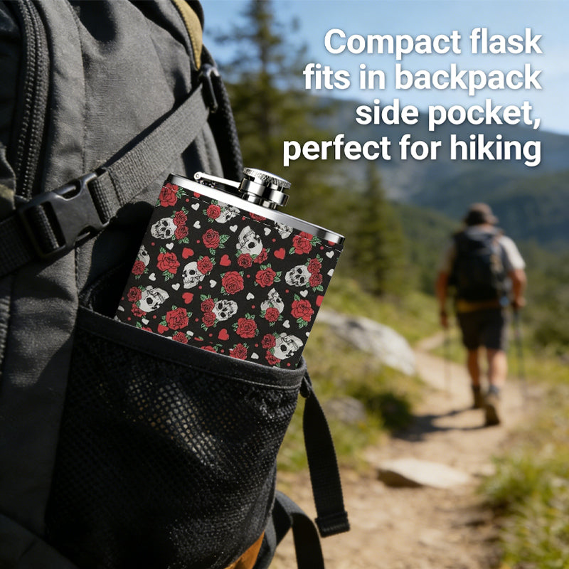 Red strawberry pattern background 1pc Stainless Steel Flask 8oz -Fashionable patterns Design, Ideal for Dad, Grandpa, Uncle, Hunting Enthusiasts, Birthday, Party, Christmas, Halloween Gifts