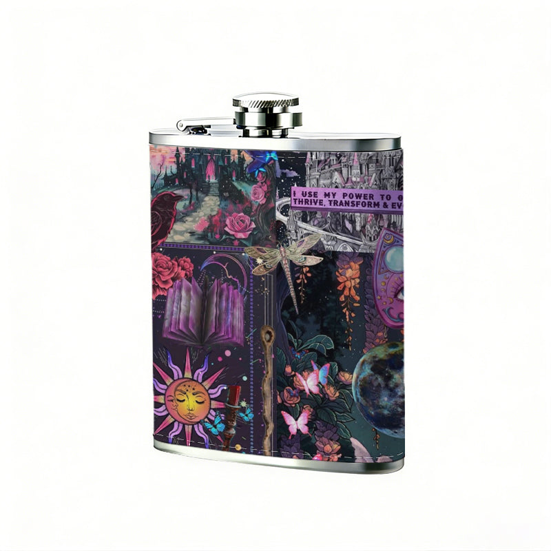 Various colorful flower patterns 1pc Stainless Steel Flask 8oz -Fashionable patterns Design, Ideal for Dad, Grandpa, Uncle, Hunting Enthusiasts, Birthday, Party, Christmas, Halloween Gifts