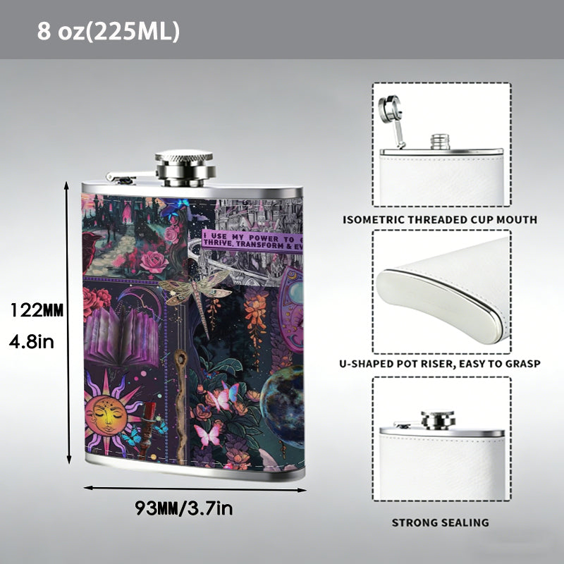 Various colorful flower patterns 1pc Stainless Steel Flask 8oz -Fashionable patterns Design, Ideal for Dad, Grandpa, Uncle, Hunting Enthusiasts, Birthday, Party, Christmas, Halloween Gifts