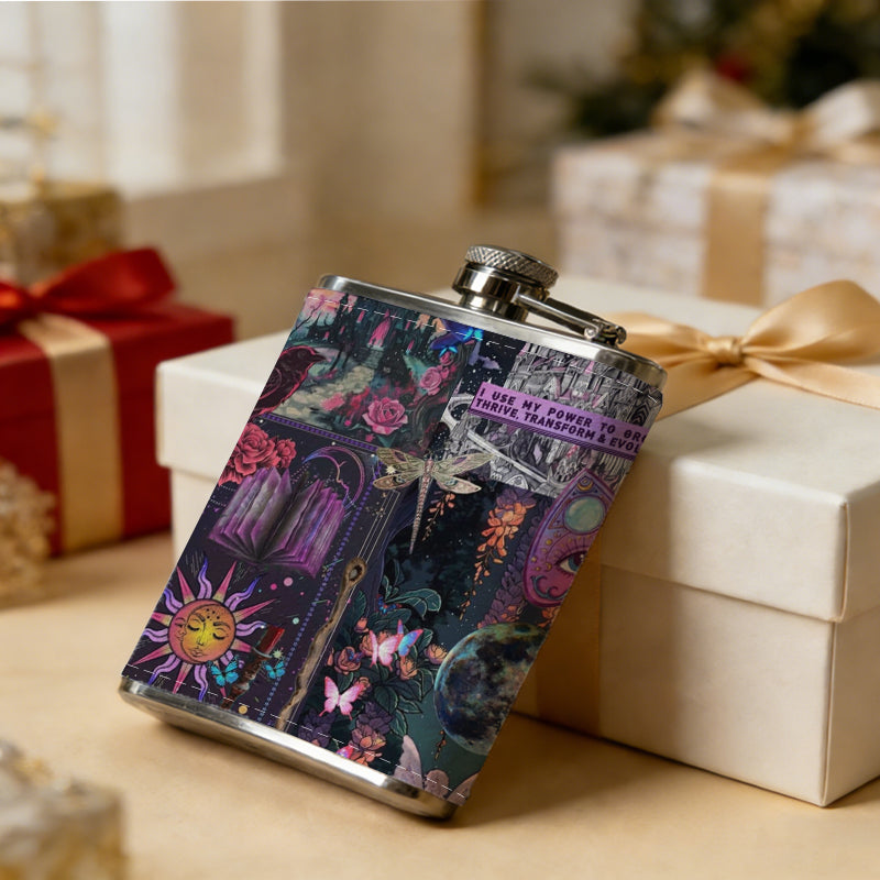 Various colorful flower patterns 1pc Stainless Steel Flask 8oz -Fashionable patterns Design, Ideal for Dad, Grandpa, Uncle, Hunting Enthusiasts, Birthday, Party, Christmas, Halloween Gifts