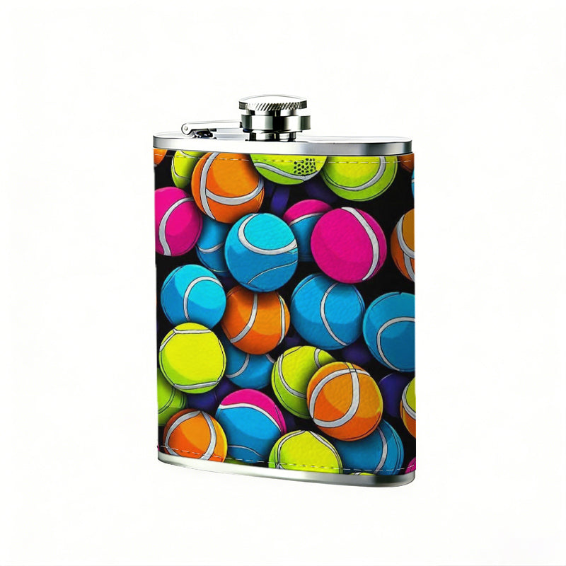 Colorful assorted tennis balls 1pc Stainless Steel Flask 8oz -Fashionable patterns Design, Ideal for Dad, Grandpa, Uncle, Hunting Enthusiasts, Birthday, Party, Christmas, Halloween Gifts