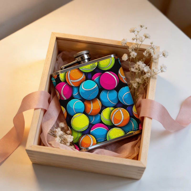 Colorful assorted tennis balls 1pc Stainless Steel Flask 8oz -Fashionable patterns Design, Ideal for Dad, Grandpa, Uncle, Hunting Enthusiasts, Birthday, Party, Christmas, Halloween Gifts