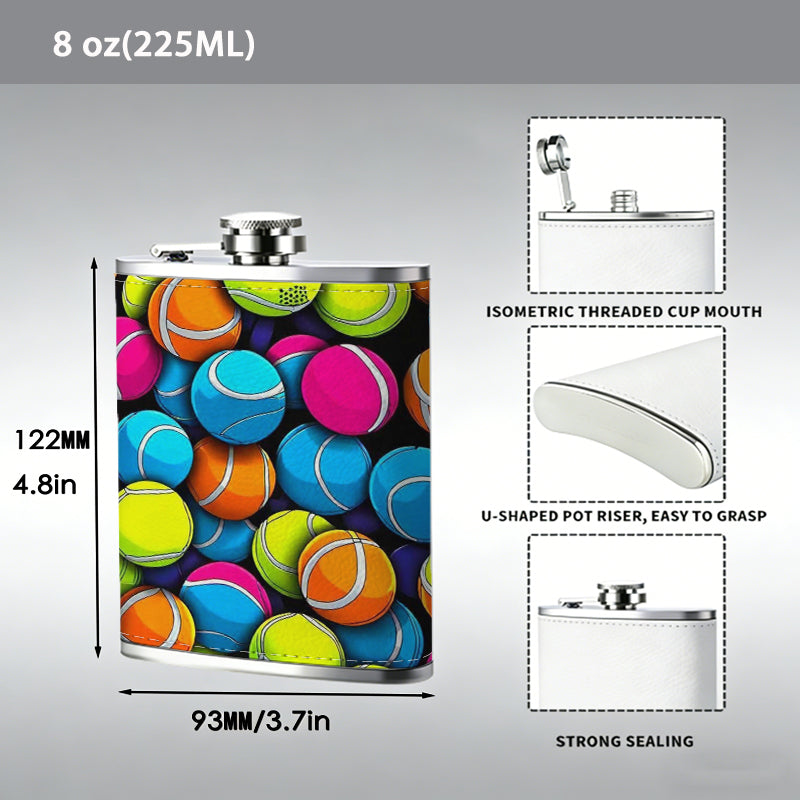 Colorful assorted tennis balls 1pc Stainless Steel Flask 8oz -Fashionable patterns Design, Ideal for Dad, Grandpa, Uncle, Hunting Enthusiasts, Birthday, Party, Christmas, Halloween Gifts