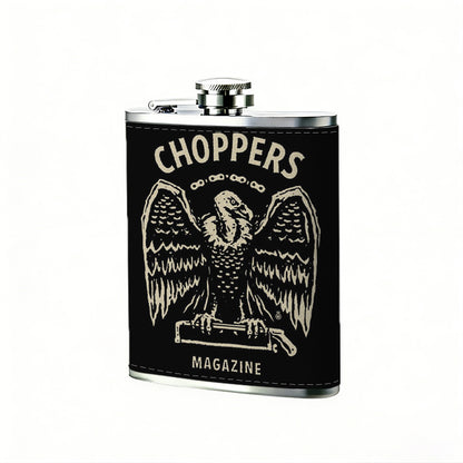 Winged skull with choppers magazine text 1pc Stainless Steel Flask 8oz -Fashionable patterns Design, Ideal for Dad, Grandpa, Uncle, Hunting Enthusiasts, Birthday, Party, Christmas, Halloween Gifts