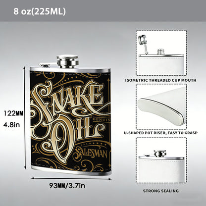 Vintage golden "Snake Oil" lettering 1pc Stainless Steel Flask 8oz -Fashionable patterns Design, Ideal for Dad, Grandpa, Uncle, Hunting Enthusiasts, Birthday, Party, Christmas, Halloween Gifts
