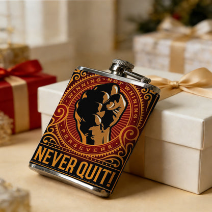 Clenched fist vintage motivational poster 1pc Stainless Steel Flask 8oz -Fashionable patterns Design, Ideal for Dad, Grandpa, Uncle, Hunting Enthusiasts, Birthday, Party, Christmas, Halloween Gifts