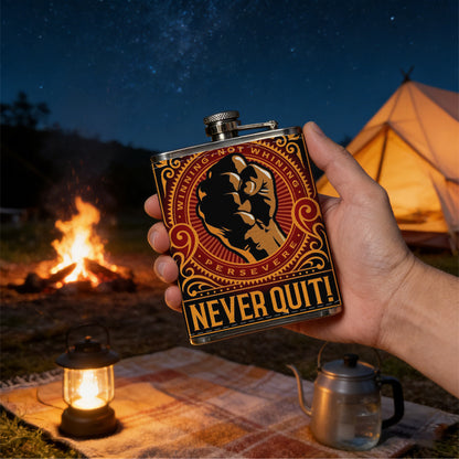 Clenched fist vintage motivational poster 1pc Stainless Steel Flask 8oz -Fashionable patterns Design, Ideal for Dad, Grandpa, Uncle, Hunting Enthusiasts, Birthday, Party, Christmas, Halloween Gifts