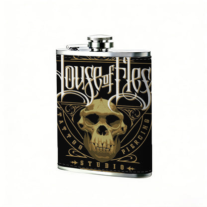 House of Flesh skull logo 1pc Stainless Steel Flask 8oz -Fashionable patterns Design, Ideal for Dad, Grandpa, Uncle, Hunting Enthusiasts, Birthday, Party, Christmas, Halloween Gifts