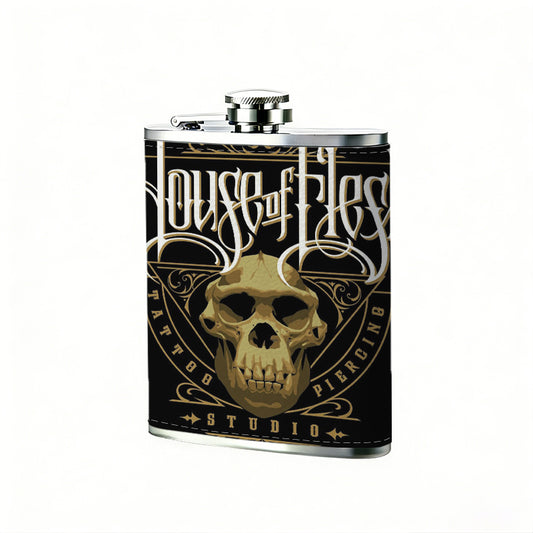 House of Flesh skull logo 1pc Stainless Steel Flask 8oz -Fashionable patterns Design, Ideal for Dad, Grandpa, Uncle, Hunting Enthusiasts, Birthday, Party, Christmas, Halloween Gifts