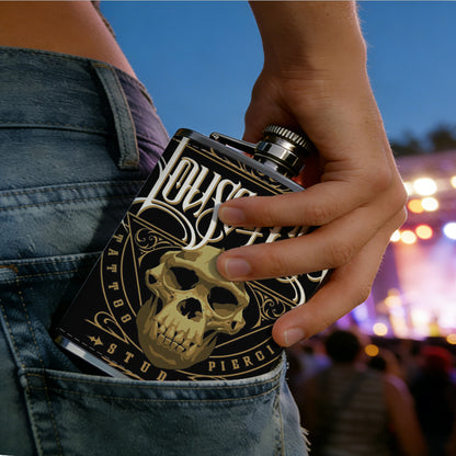House of Flesh skull logo 1pc Stainless Steel Flask 8oz -Fashionable patterns Design, Ideal for Dad, Grandpa, Uncle, Hunting Enthusiasts, Birthday, Party, Christmas, Halloween Gifts
