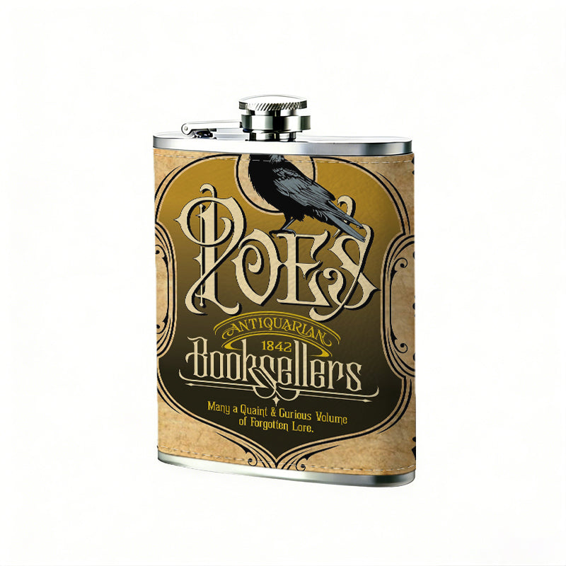 Crow on ornate vintage logo 1pc Stainless Steel Flask 8oz -Fashionable patterns Design, Ideal for Dad, Grandpa, Uncle, Hunting Enthusiasts, Birthday, Party, Christmas, Halloween Gifts