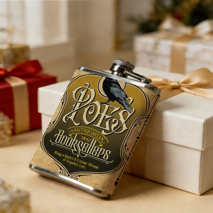 Crow on ornate vintage logo 1pc Stainless Steel Flask 8oz -Fashionable patterns Design, Ideal for Dad, Grandpa, Uncle, Hunting Enthusiasts, Birthday, Party, Christmas, Halloween Gifts