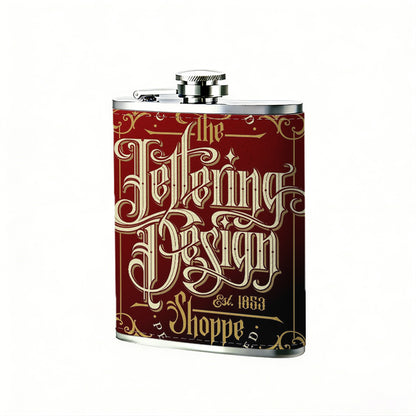 Tattooing design on red background 1pc Stainless Steel Flask 8oz -Fashionable patterns Design, Ideal for Dad, Grandpa, Uncle, Hunting Enthusiasts, Birthday, Party, Christmas, Halloween Gifts