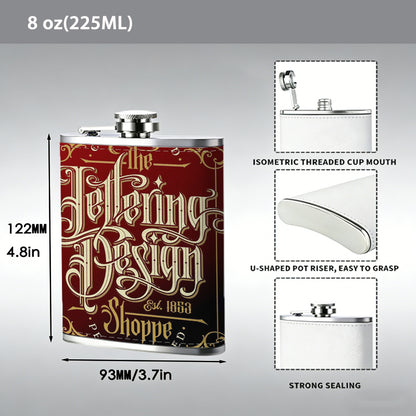 Tattooing design on red background 1pc Stainless Steel Flask 8oz -Fashionable patterns Design, Ideal for Dad, Grandpa, Uncle, Hunting Enthusiasts, Birthday, Party, Christmas, Halloween Gifts