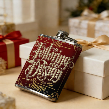 Tattooing design on red background 1pc Stainless Steel Flask 8oz -Fashionable patterns Design, Ideal for Dad, Grandpa, Uncle, Hunting Enthusiasts, Birthday, Party, Christmas, Halloween Gifts