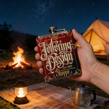 Tattooing design on red background 1pc Stainless Steel Flask 8oz -Fashionable patterns Design, Ideal for Dad, Grandpa, Uncle, Hunting Enthusiasts, Birthday, Party, Christmas, Halloween Gifts
