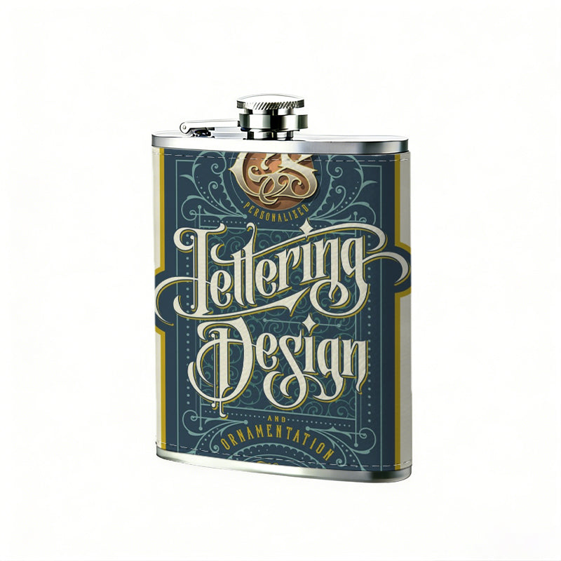 Vintage handlettering design label 1pc Stainless Steel Flask 8oz -Fashionable patterns Design, Ideal for Dad, Grandpa, Uncle, Hunting Enthusiasts, Birthday, Party, Christmas, Halloween Gifts