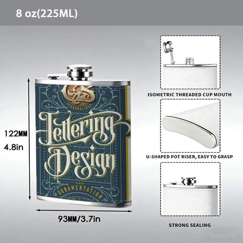 Vintage handlettering design label 1pc Stainless Steel Flask 8oz -Fashionable patterns Design, Ideal for Dad, Grandpa, Uncle, Hunting Enthusiasts, Birthday, Party, Christmas, Halloween Gifts