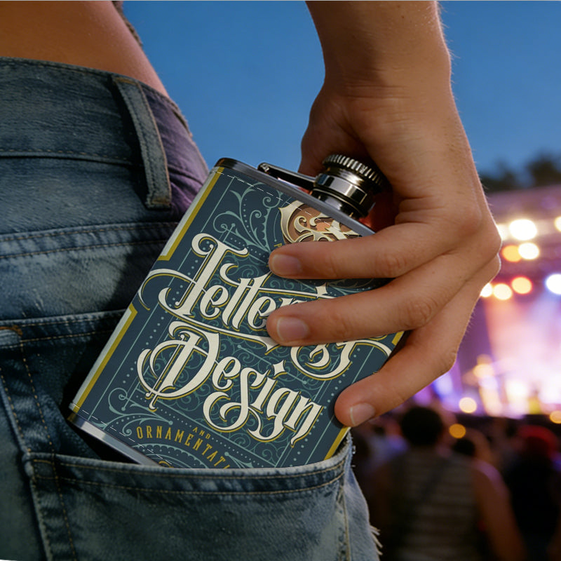 Vintage handlettering design label 1pc Stainless Steel Flask 8oz -Fashionable patterns Design, Ideal for Dad, Grandpa, Uncle, Hunting Enthusiasts, Birthday, Party, Christmas, Halloween Gifts