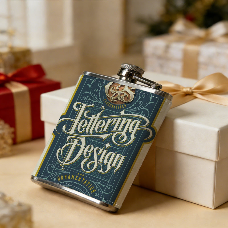 Vintage handlettering design label 1pc Stainless Steel Flask 8oz -Fashionable patterns Design, Ideal for Dad, Grandpa, Uncle, Hunting Enthusiasts, Birthday, Party, Christmas, Halloween Gifts