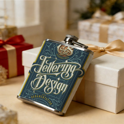 Vintage handlettering design label 1pc Stainless Steel Flask 8oz -Fashionable patterns Design, Ideal for Dad, Grandpa, Uncle, Hunting Enthusiasts, Birthday, Party, Christmas, Halloween Gifts