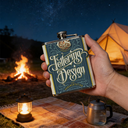 Vintage handlettering design label 1pc Stainless Steel Flask 8oz -Fashionable patterns Design, Ideal for Dad, Grandpa, Uncle, Hunting Enthusiasts, Birthday, Party, Christmas, Halloween Gifts