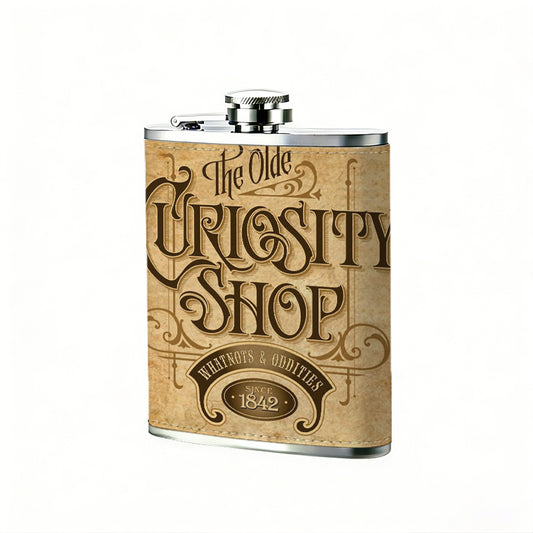 Vintage Curiosity Shop sign 1pc Stainless Steel Flask 8oz -Fashionable patterns Design, Ideal for Dad, Grandpa, Uncle, Hunting Enthusiasts, Birthday, Party, Christmas, Halloween Gifts