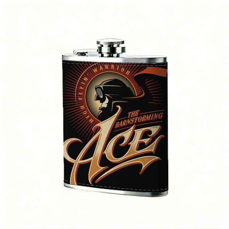 Golden ACE logo with a head silhouette 1pc Stainless Steel Flask 8oz -Fashionable patterns Design, Ideal for Dad, Grandpa, Uncle, Hunting Enthusiasts, Birthday, Party, Christmas, Halloween Gifts