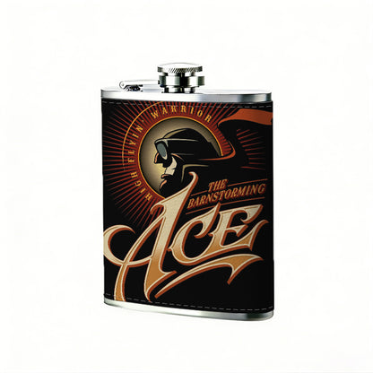 Golden ACE logo with a head silhouette 1pc Stainless Steel Flask 8oz -Fashionable patterns Design, Ideal for Dad, Grandpa, Uncle, Hunting Enthusiasts, Birthday, Party, Christmas, Halloween Gifts