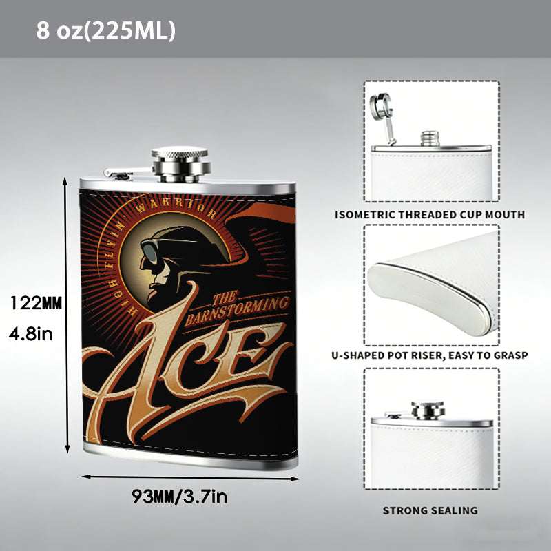Golden ACE logo with a head silhouette 1pc Stainless Steel Flask 8oz -Fashionable patterns Design, Ideal for Dad, Grandpa, Uncle, Hunting Enthusiasts, Birthday, Party, Christmas, Halloween Gifts