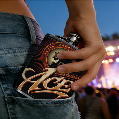 Golden ACE logo with a head silhouette 1pc Stainless Steel Flask 8oz -Fashionable patterns Design, Ideal for Dad, Grandpa, Uncle, Hunting Enthusiasts, Birthday, Party, Christmas, Halloween Gifts