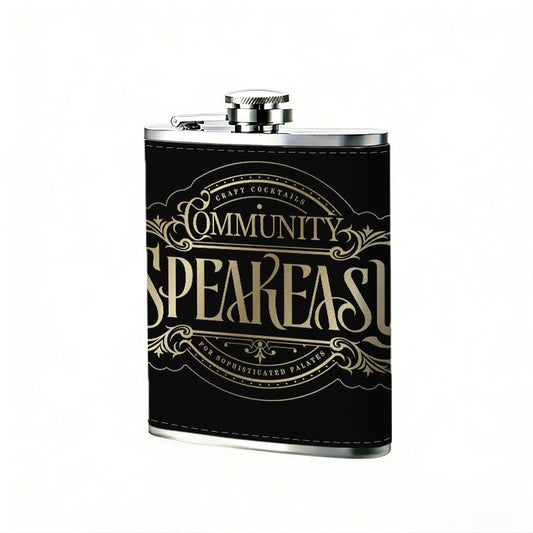 Community Speakeasy vintage logo 1pc Stainless Steel Flask 8oz -Fashionable patterns Design, Ideal for Dad, Grandpa, Uncle, Hunting Enthusiasts, Birthday, Party, Christmas, Halloween Gifts