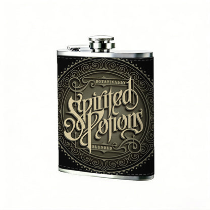 Vintage ornate circular text logo 1pc Stainless Steel Flask 8oz -Fashionable patterns Design, Ideal for Dad, Grandpa, Uncle, Hunting Enthusiasts, Birthday, Party, Christmas, Halloween Gifts