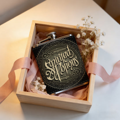 Vintage ornate circular text logo 1pc Stainless Steel Flask 8oz -Fashionable patterns Design, Ideal for Dad, Grandpa, Uncle, Hunting Enthusiasts, Birthday, Party, Christmas, Halloween Gifts