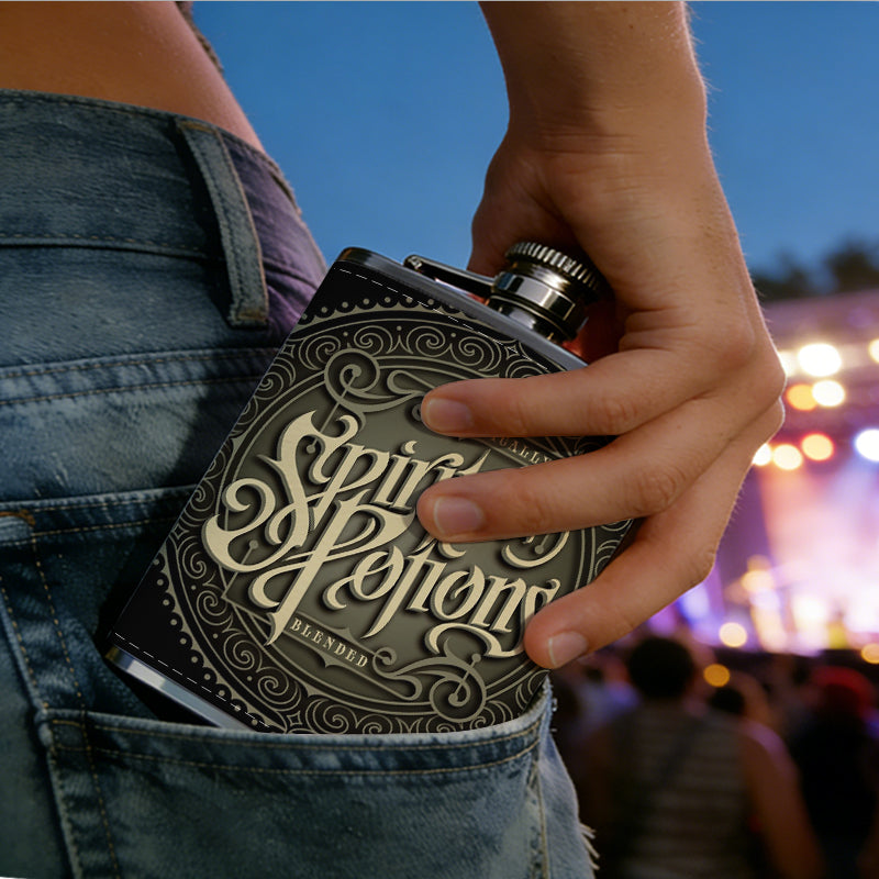 Vintage ornate circular text logo 1pc Stainless Steel Flask 8oz -Fashionable patterns Design, Ideal for Dad, Grandpa, Uncle, Hunting Enthusiasts, Birthday, Party, Christmas, Halloween Gifts