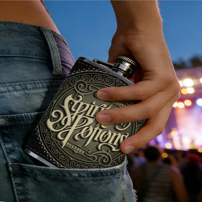 Vintage ornate circular text logo 1pc Stainless Steel Flask 8oz -Fashionable patterns Design, Ideal for Dad, Grandpa, Uncle, Hunting Enthusiasts, Birthday, Party, Christmas, Halloween Gifts
