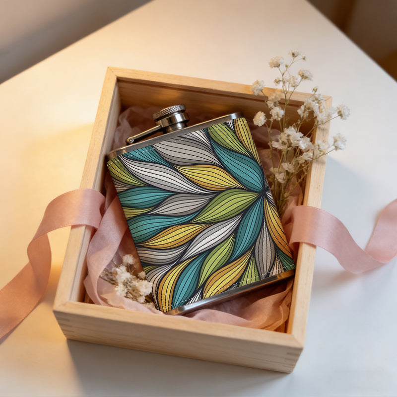 Colorful spiral leaf pattern 1pc Stainless Steel Flask 8oz -Fashionable patterns Design, Ideal for Dad, Grandpa, Uncle, Hunting Enthusiasts, Birthday, Party, Christmas, Halloween Gifts