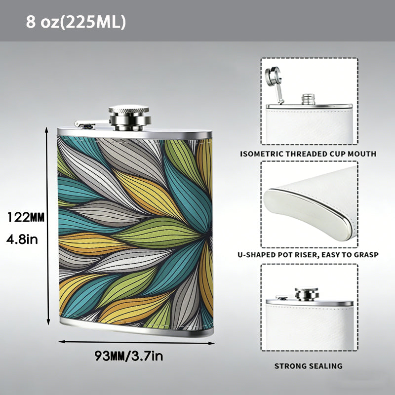 Colorful spiral leaf pattern 1pc Stainless Steel Flask 8oz -Fashionable patterns Design, Ideal for Dad, Grandpa, Uncle, Hunting Enthusiasts, Birthday, Party, Christmas, Halloween Gifts