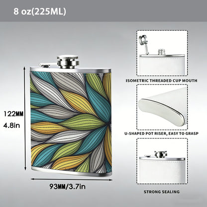 Colorful spiral leaf pattern 1pc Stainless Steel Flask 8oz -Fashionable patterns Design, Ideal for Dad, Grandpa, Uncle, Hunting Enthusiasts, Birthday, Party, Christmas, Halloween Gifts