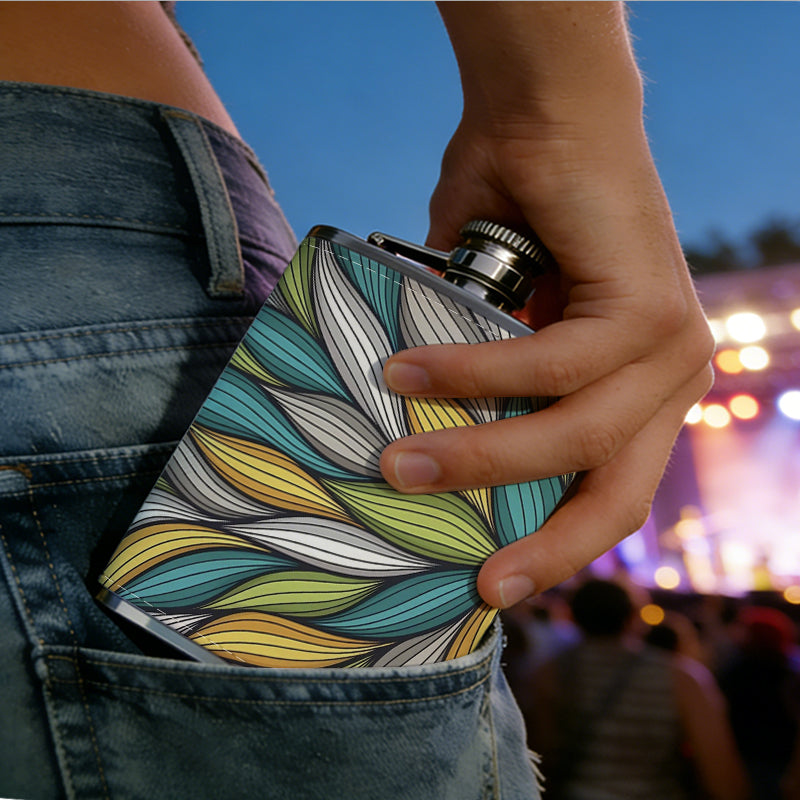 Colorful spiral leaf pattern 1pc Stainless Steel Flask 8oz -Fashionable patterns Design, Ideal for Dad, Grandpa, Uncle, Hunting Enthusiasts, Birthday, Party, Christmas, Halloween Gifts