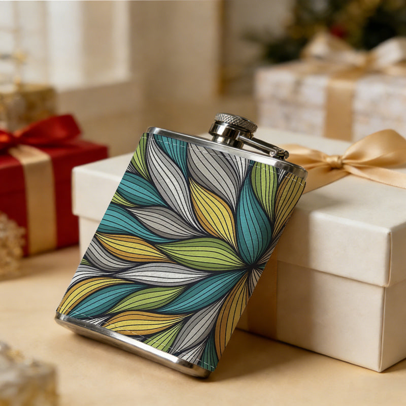 Colorful spiral leaf pattern 1pc Stainless Steel Flask 8oz -Fashionable patterns Design, Ideal for Dad, Grandpa, Uncle, Hunting Enthusiasts, Birthday, Party, Christmas, Halloween Gifts