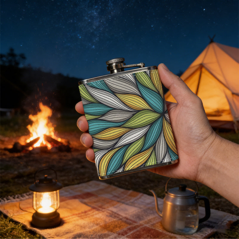Colorful spiral leaf pattern 1pc Stainless Steel Flask 8oz -Fashionable patterns Design, Ideal for Dad, Grandpa, Uncle, Hunting Enthusiasts, Birthday, Party, Christmas, Halloween Gifts