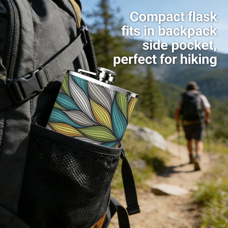 Colorful spiral leaf pattern 1pc Stainless Steel Flask 8oz -Fashionable patterns Design, Ideal for Dad, Grandpa, Uncle, Hunting Enthusiasts, Birthday, Party, Christmas, Halloween Gifts