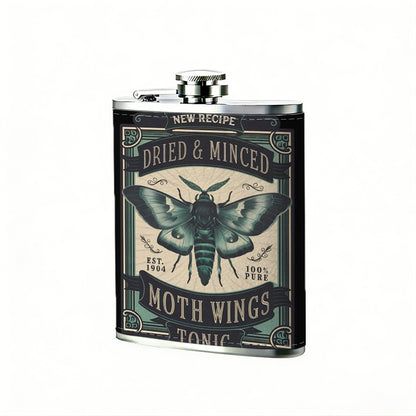 Moth themed vintage label 1pc Stainless Steel Flask 8oz -Fashionable patterns Design, Ideal for Dad, Grandpa, Uncle, Hunting Enthusiasts, Birthday, Party, Christmas, Halloween Gifts