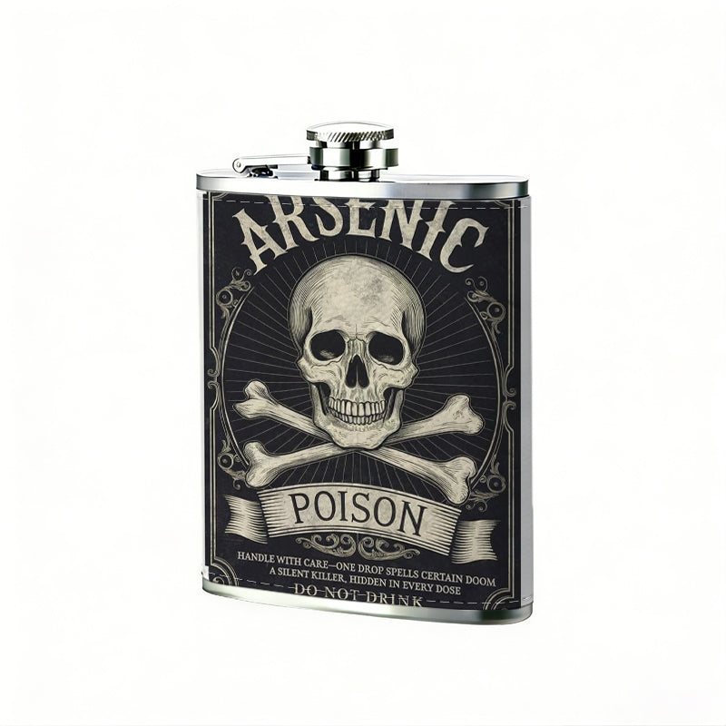 Arsenic poison skull vintage label 1pc Stainless Steel Flask 8oz -Fashionable patterns Design, Ideal for Dad, Grandpa, Uncle, Hunting Enthusiasts, Birthday, Party, Christmas, Halloween Gifts