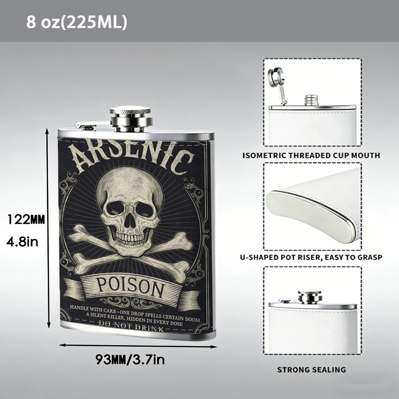 Arsenic poison skull vintage label 1pc Stainless Steel Flask 8oz -Fashionable patterns Design, Ideal for Dad, Grandpa, Uncle, Hunting Enthusiasts, Birthday, Party, Christmas, Halloween Gifts