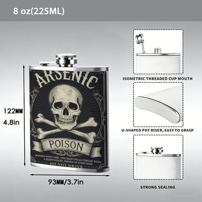 Arsenic poison skull vintage label 1pc Stainless Steel Flask 8oz -Fashionable patterns Design, Ideal for Dad, Grandpa, Uncle, Hunting Enthusiasts, Birthday, Party, Christmas, Halloween Gifts